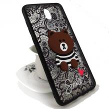 Луксозен силиконов калъф / гръб / TPU Smile Case за Samsung J3 2017 J330 - черна мрежа / Bear