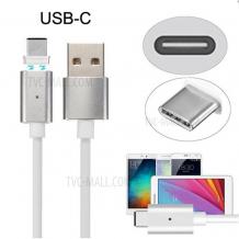 Магнитен USB кабел / USB Type-C Magnetic Charging Data Cable за Samsung S9 G960 - сребрист / бял