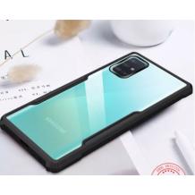 Луксозен твърд гръб Hybrid със силиконов кант за Samsung A51 - прозрачен / черен кант