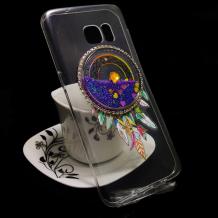 Луксозен силиконов калъф / гръб / TPU 3D за Samsung S7 Edge G935 - прозрачен / лилав брокат / капан за сънища