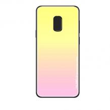 Луксозен стъклен твърд гръб за Samsung J7 2017 J730 - преливащ / жълто и розово