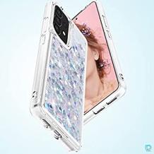 Луксозен твърд гръб / кейс / 3D Water Case за Samsung A13 4G - прозрачен / течен гръб с брокат / сребрист