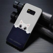 Луксозен силиконов калъф / гръб / TPU Glitter Karl Lagerfeld за Samsung S8 Plus G955 - бяло и тъмно синьо / Cat