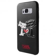 Луксозен калъф / кожен твърд гръб / Karl Lagerfeld за Samsung S8 G950 - черен / Cats