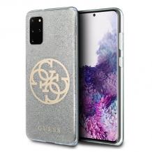 Оригинален силиконов гръб Guess Glitter за Samsung S20 - прозрачен / брокат