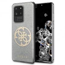 Оригинален силиконов гръб Guess Glitter за Samsung S20 Ultra - прозрачен / брокат