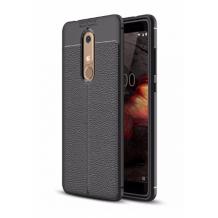 Луксозен силиконов калъф / гръб / TPU за Nokia 5.1 Plus 2018 / Nokia X5 - черен / имитиращ кожа