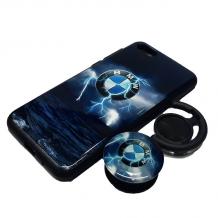 Луксозен твърд гръб 3in1 с Popsocket за Samsung J6 2018 - син / BMW