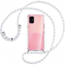 Удароустойчив силиконов калъф / гръб / TPU с връзка за Samsung A51 - прозрачен / бяла връзка