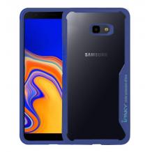 Луксозен твърд гръб IPAKY за Samsung J4 Plus 2018 - прозрачен / силиконов син кант