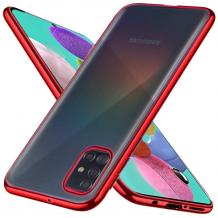 Луксозен силиконов калъф / гръб / TPU за Samsung A71 - прозрачен / червен кант