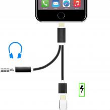 2в1 Lightning Адаптер / черен / към USB 8pin / Audio 3.5mm за iPhone 7G / iPhone 7 Plus / iPad