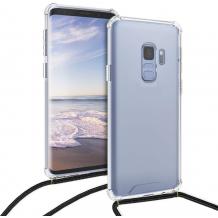 Удароустойчив силиконов калъф / гръб / TPU с връзка за Samsung S9 Plus G965 - прозрачен / черна връзка