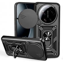 Удароустойчив гръб TPU кейс Slide Camera Case Magnetic Finger Ring Car Holder за Xiaomi 17 Ultra - черен