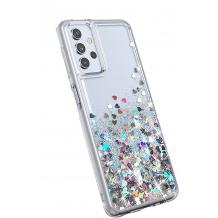 Луксозен кейс 3D Water Case за Samsung A22 5G - прозрачен / течен гръб със сребрист брокат / сърца