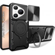 Удароустойчив твърд гръб / Кейс Defender Armor Ring Magnetic Holder lens cover Huawei Pura 80 Ultra 5G / Pura 80 Pro 5G - черен