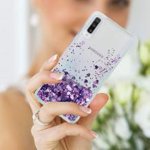 Луксозен твърд кейс 3D Water Case за Samsung A70 - прозрачен / течен гръб с брокат / лилав