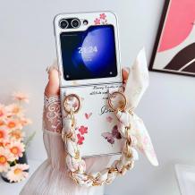 Луксозен гръб / кейс / Flowers Case за Samsung Z Flip 6 - бял / цветя и пеперуди