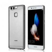 Луксозен силиконов калъф / гръб / TPU за Huawei P9 - прозрачен / графит кант