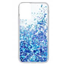 Луксозен твърд гръб 3D Water Case за Samsung A03s - прозрачен / течен гръб с брокат / син