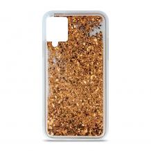 Луксозен твърд гръб / кейс / 3D Water Case за Samsung A22 4G - прозрачен / течен гръб с брокат / златист