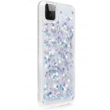 Луксозен кейс 3D Water Case за Samsung A22 4G - прозрачен / течен гръб със сребрист брокат / сърца