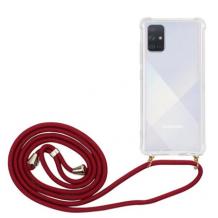 Удароустойчив силиконов калъф / гръб / TPU с връзка за Samsung A32 4G- прозрачен / червена връзка
