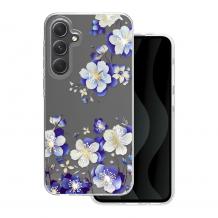 Луксозен силиконов калъф / кейс / Floral Case TPU за Samsung A35 - прозрачен / сини цветя