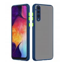 Луксозен твърд гръб / кейс / Shockproof за Samsung A50/A30s/A50s - прозрачен / мат / тъмно син кант
