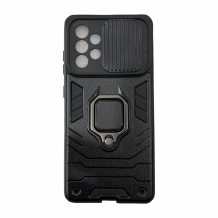 Силиконов гръб TPU кейс Slide Camera Case Magnetic Finger Ring Car Holder за Samsung A52 4G / A52 5G / A52s 5G - черен