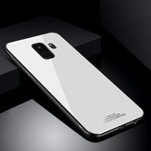 Луксозен стъклен твърд гръб за Samsung A8 2018 A530F - бял