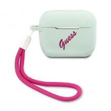 Оригинален калъф GUESS Vintage за AirPods Pro слушалки - мента със цикламен надпис