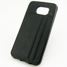 Луксозен силиконов калъф / гръб / TPU SUNIX за Samsung S6 Edge G925 - черен / кожа