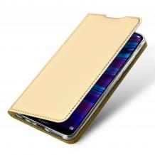 Луксозен кожен калъф Flip тефтер Samsung A10 - златист