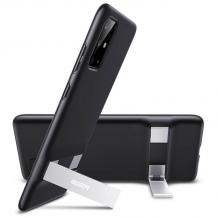 Луксозен силиконов калъф / гръб / ESR с метална стойка за Samsung S20 Plus - черен / сребриста стойка