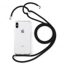 Удароустойчив силиконов калъф / гръб / TPU с връзка за Apple iPhone XS Max - прозрачен / черна връзка