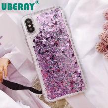 Луксозен твърд гръб 3D Water Case за Huawei Y6 2019 / Honor 8A - прозрачен / течен гръб с брокат / лилав