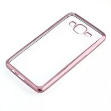 Луксозен силиконов калъф / гръб / TPU за Samsung J7 J700 - прозрачен / Rose Gold кант
