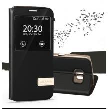 Луксозен кожен калъф тефтер S-View със стойка USAMS Muge Series за Samsung S6 G920 - черен