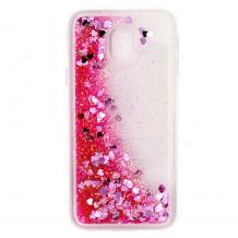 Луксозен гръб 3D Water Case за Samsung J3 2017 J330 - прозрачен / течен гръб с розов брокат / сърца