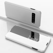 Луксозен калъф Clear View Cover с твърд гръб за Samsung S10 Plus - сребрист