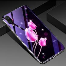 Луксозен стъклен твърд гръб със силиконов кант за Samsung A10/M10 - розови лалета