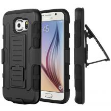 Удароустойчив калъф със стойка от 2 части за Samsung S6 G920 - черен