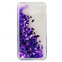 Луксозен твърд гръб 3D Water Case за Samsung J5 2016 J510 - прозрачен / течен гръб с лилав брокат / сърца