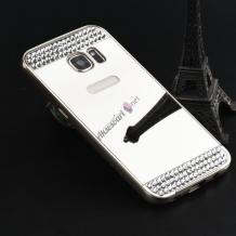Луксозен алуминиев бъмпер с твърд гръб и камъни за Samsung A3 2016 A310