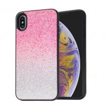 Луксозен силиконов гръб с камъни за Samsung A70 - розово и сребристо / преливащо