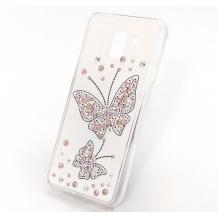 Луксозен силиконов калъф / гръб / с камъни за Samsung S9 G960 - бял / Butterflies