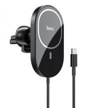 Магнитна стойка за кола с безжично зареждане Hoco CA90 Magnetic Wireless Charging / iPhone 12 Series - черна