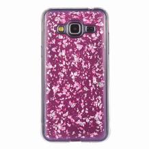 Силиконов калъф / гръб / TPU 3D за Samsung J3 / J3 2016 J320 - розов / прозрачен / блестящи стружки
