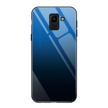 Луксозен стъклен твърд гръб за Samsung J6 Plus 2018 - преливащ / синьо и черно